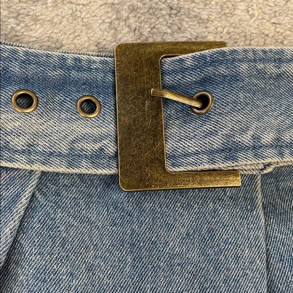 New Show Me Your Mumu Lohan Mini Skirt Skort Ozone Indigo Denim Sz L - Picture 12 of 16